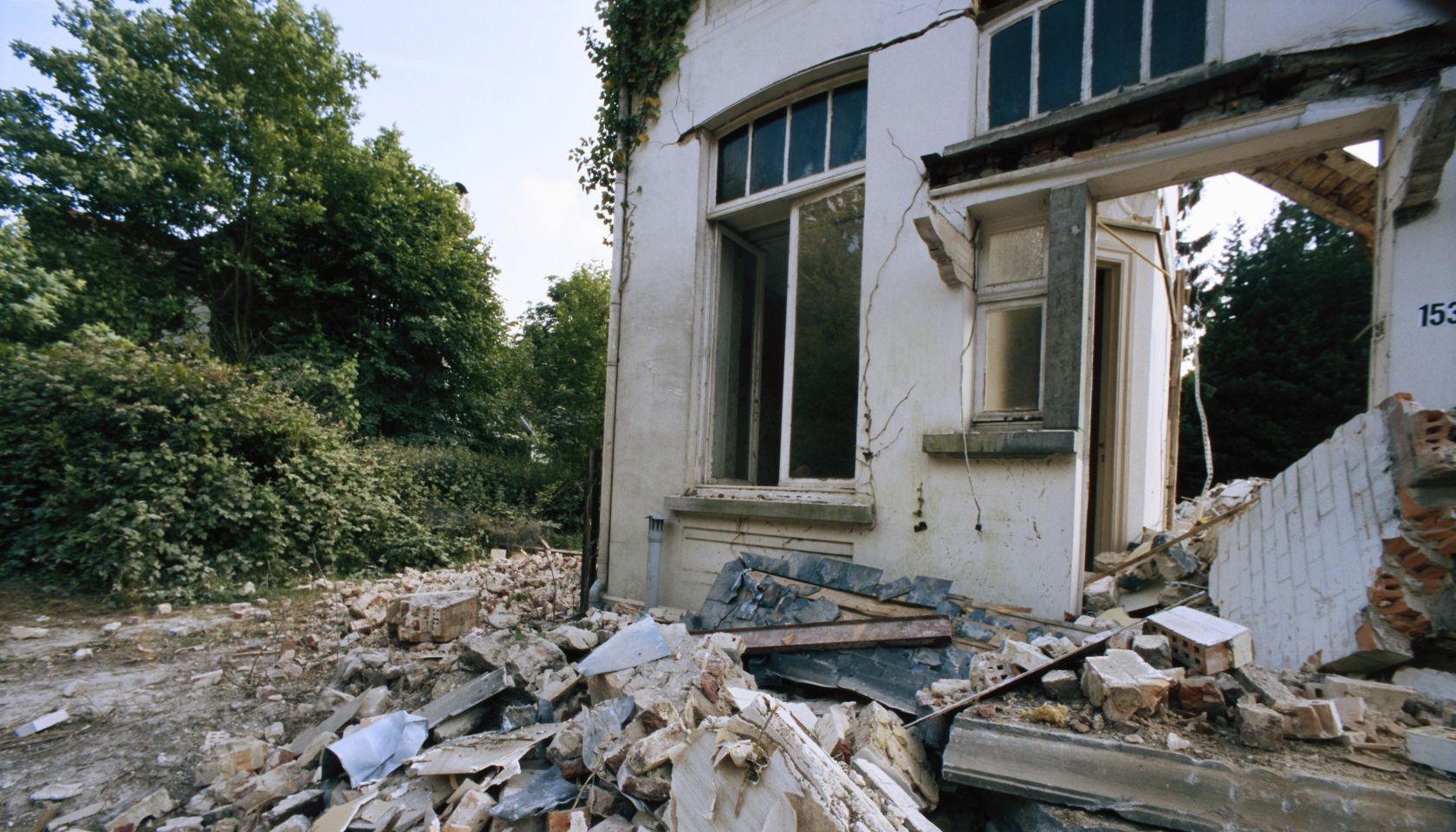 Earthquake wracked house, close-up