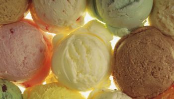 Overhead view of scoops of ice cream