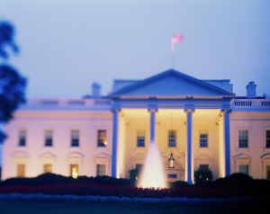 USA, Washington D.C., White House, Spring, dusk (selective focus)