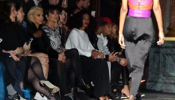 Kim Kardashian, Kris Jenner, Solange Knowles, and Kanye West attend Balmain show during Paris Fashion Week
