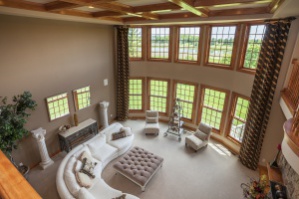 Amazing Great Room With Hardwood Lattice Ceiling