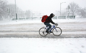 Cyclist Braves Icy Roads