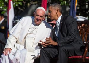 Pope Francis welcomed by President Barack Obama at the White House