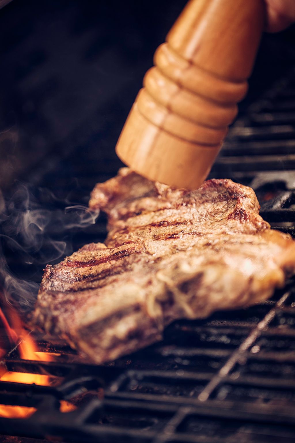 Roasting T-Bone Steak on Barbecue Grill
