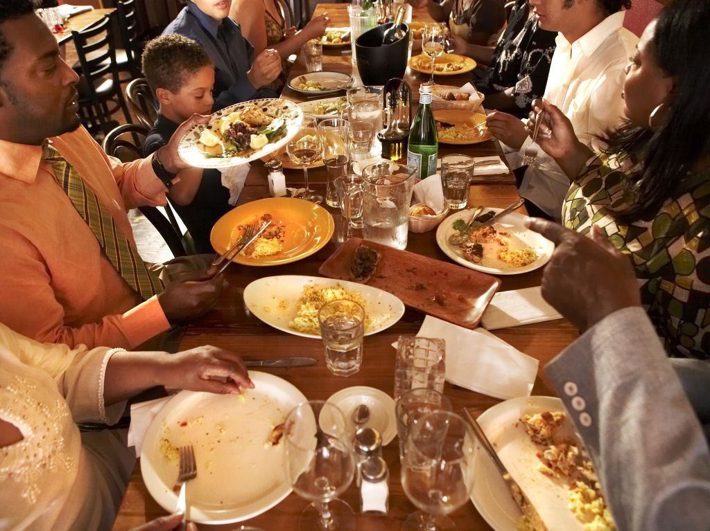Multigenerational, African American Family eating