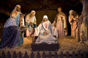 Nativity scene on the town common in Greenfield, MA