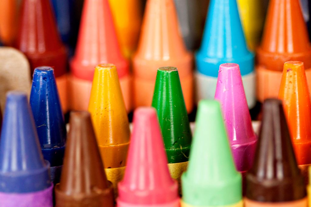 Macro close up of colorful wax crayons