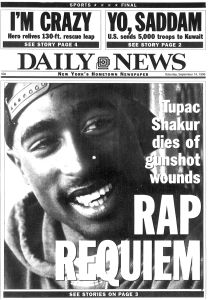 Daily News front page headline Sept. 14, 1996, Tupac Shakur
