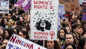 Women protesting during the first women strike ever in Spain...