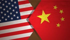 Conflict concept of USA and China flag