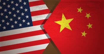 Conflict concept of USA and China flag