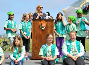 Girl Scouts Of The USA And National Park Service Host A Girl Scout Bridging Ceremony At The Golden Gate Bridge