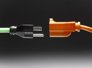 Male and female electrical plugs, close-up, side view