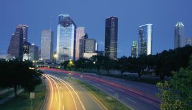 Traffic on the road at night, Allen Parkway, Houston, Texas, USA
