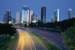 Traffic on the road at night, Allen Parkway, Houston, Texas, USA