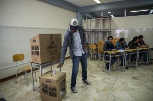 Ecuador's presidential election candidate Lenin Moreno casts his vote