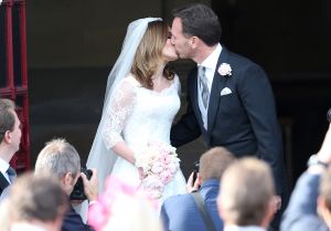 Geri Halliwell and Christian Horner leaving after the nuptials.