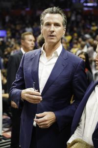 Governor of California Gavin Newsom at the opening game of the NBA season between the Los Angeles Clippers and the Los Angeles Lakers at the Staples Center