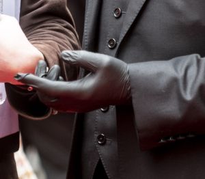 Richard E Grant wears latex gloves at The Prince&apos;s Trust Awards, The London Palladium 11 Mar 2020 Ph...