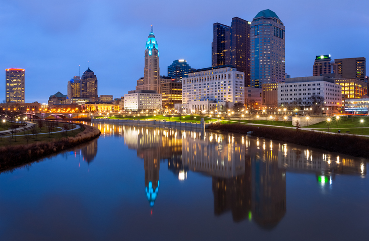 Large Panorama, Reflection, River Scioto, Columbus, Ohio, America