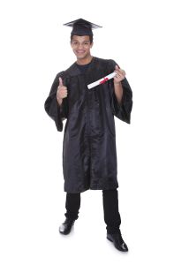 Cheerful young graduation man. Isolated on white