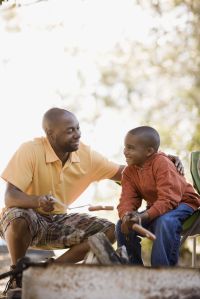 Father and son camping