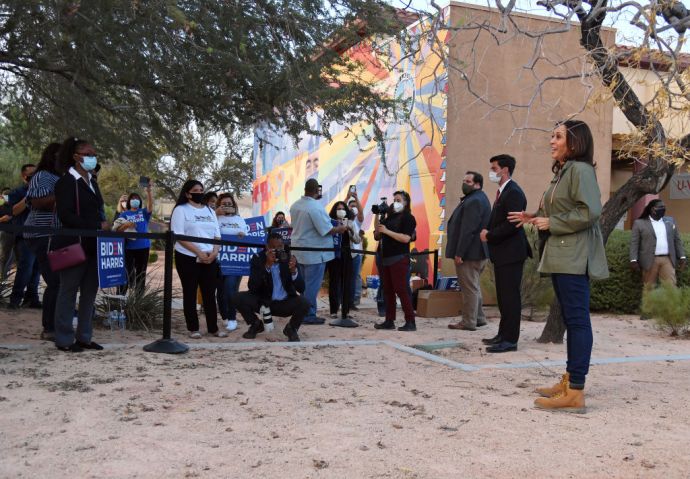 Democratic Nominee For Vice President Kamala Harris Campaigns In Las Vegas