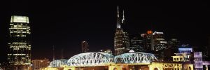 Skylines and Shelby Street Bridge at night, Nashville, Tennessee, USA 2013