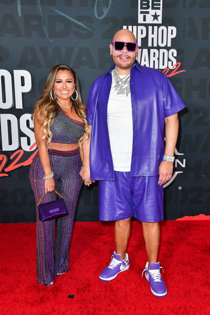 Lorena Cartagena and Fat Joe in purple designer unknown