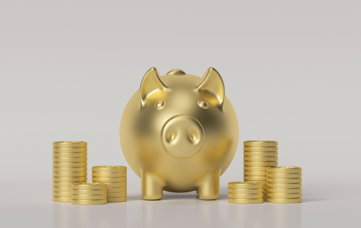Piggy piggy bank and dollar coins