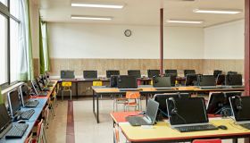 Unoccupied computer lab in elementary classroom