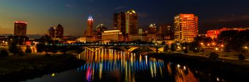 A view of Downtown Columbus Ohio and Scioto Mile Park at Night, Columbus, OH - USA