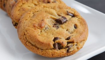 Close-up on chocolate chip cookies on a plate