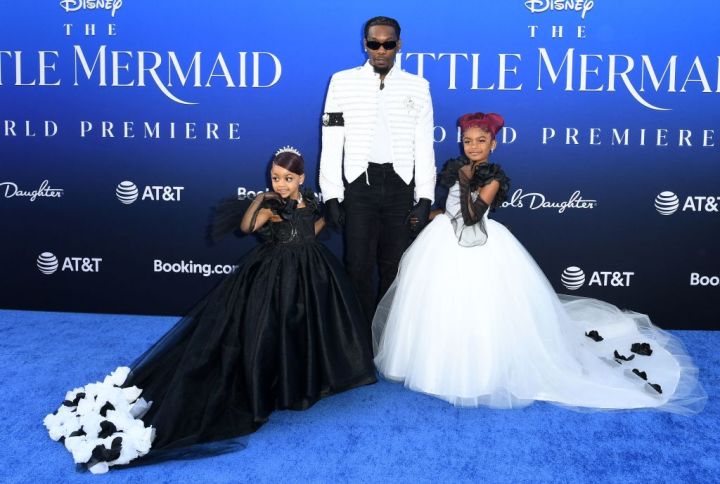 Offset and his daughters Kulture Kiari Cephus (L) and Kalea Marie Cephus at the World Premiere Of Disney's "The Little Mermaid"