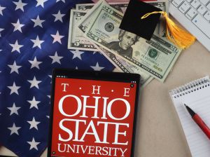 In this photo illustration, the Ohio State University logo...
