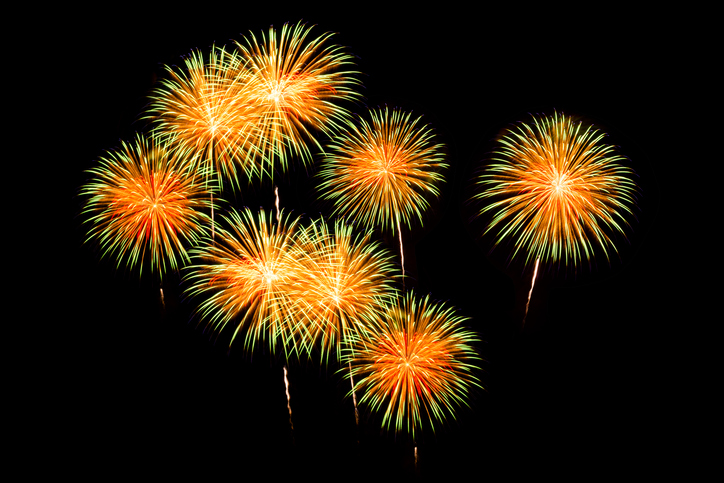 Colorful Fireworks Celebration, New Year Celebration Fireworks And The Black Sky Background.