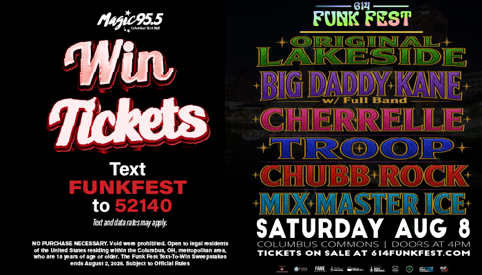Poster advertising a music festival event called "Funk Fest" featuring performers like Original Lakeside, Big Daddy Kane, and Cherrelle.